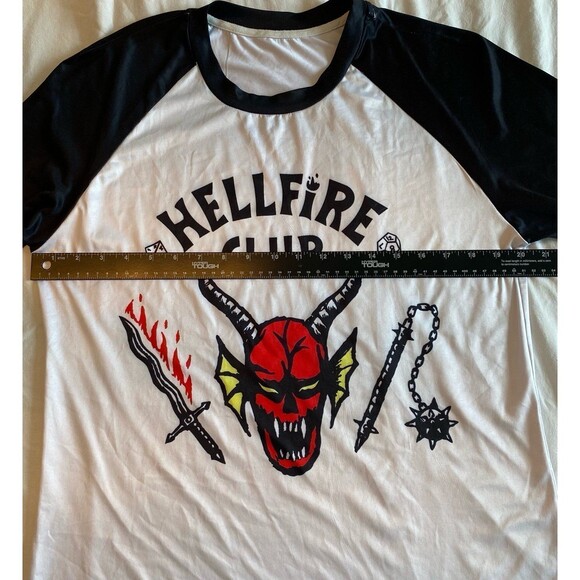 Netflix Stranger Things T-Shirt Unisex White Hellfire Club Polyester Baseball - Picture 6 of 8